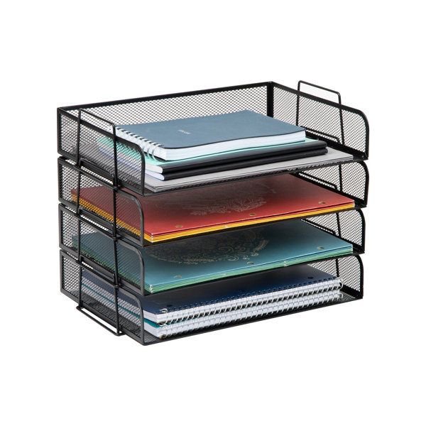 Tiroir De Rangement Bureau 2 Niveaux - Organisateur Métal Noir Avec Support Moniteur, 40x30x11 Cm